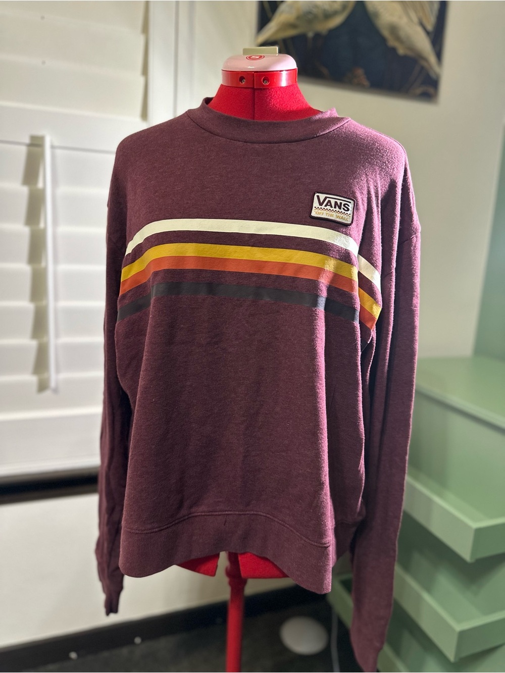 Vans Maroon Crewneck Sweatshirt with Striped Chest
